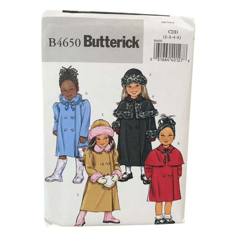 Butterick Coat Hat Sewing Pattern Girls Size 2-5 B4650 Vintage Easy